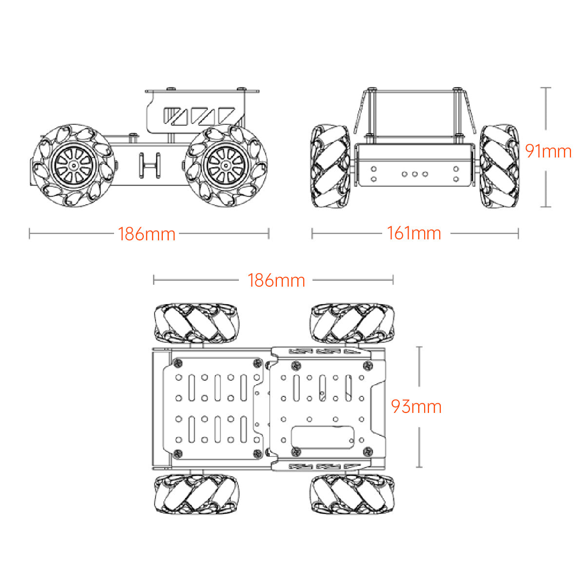 Hiwonder Mecanum Wheel Chassis Car Kit with TT Motor, Aluminum Alloy Frame, Smart Car Kit for DIY Education Robot Car Kit